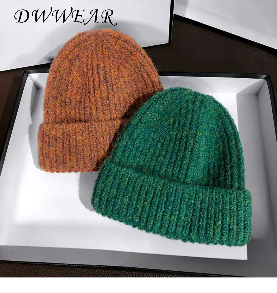 

DWWEAR 8 Colors Unisex Solid Color Real Rabbit Fur Beanies Winter Hat For Woman Knit Bonnet Acrylic Woman Autumn Warm Skullies