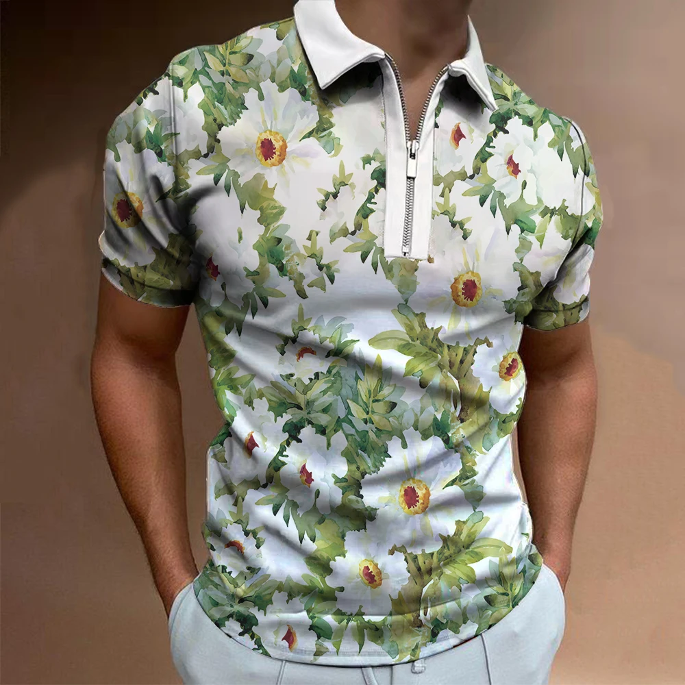 2023 Summer New Men's Short-sleeved T-shirt, Brand Polo, Fashion Print T-shirt Oversized