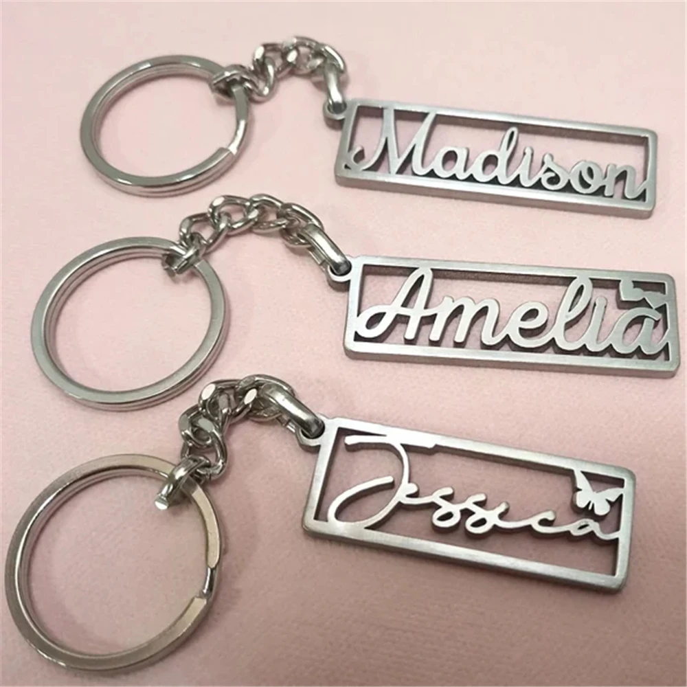 

Square Key Chain Customized Personalized Name Keychain Men Silver Stainless Steel Nameplate Key Rings for Women Jewelry Gifts