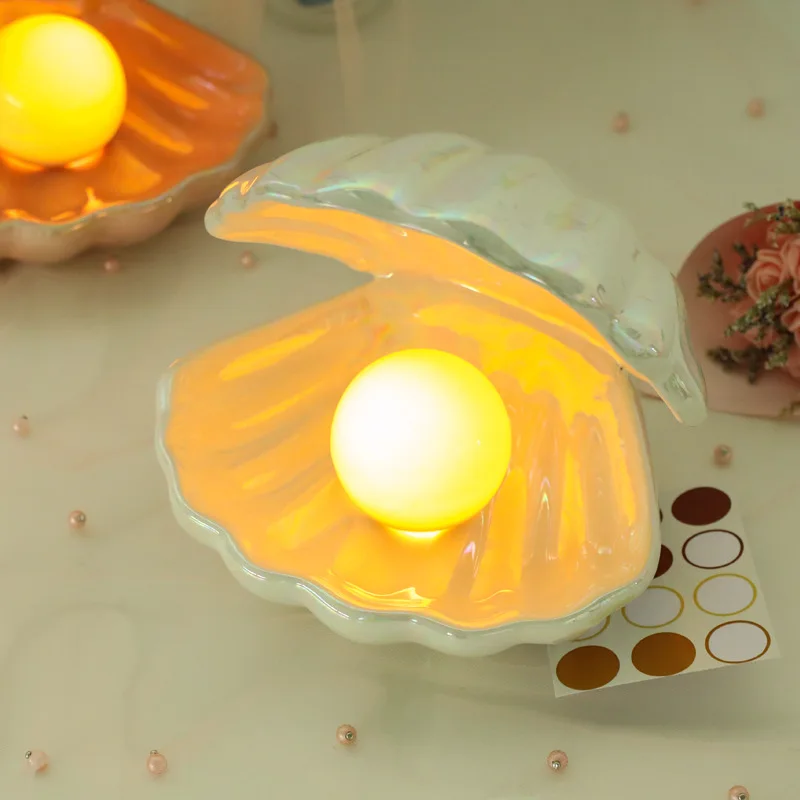 

Creative Lamp Led Night Light Shell Table Lights for family Baby Room Lights Ceramic Night Lamp Study Desk Light Battery Lamps