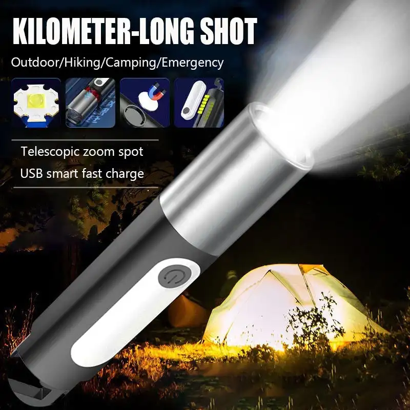

Rechargeable Strong Light Flashlight Retractable Long-Distance Shooting LED Light Multi-Function Glare Flashlight