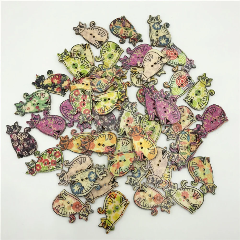 

Buttons Wooden Wood Cat Sewing Crafts Christmas Vintage Scrapbooking Holes Animal Clothing Painting Holiday Embellishments Table