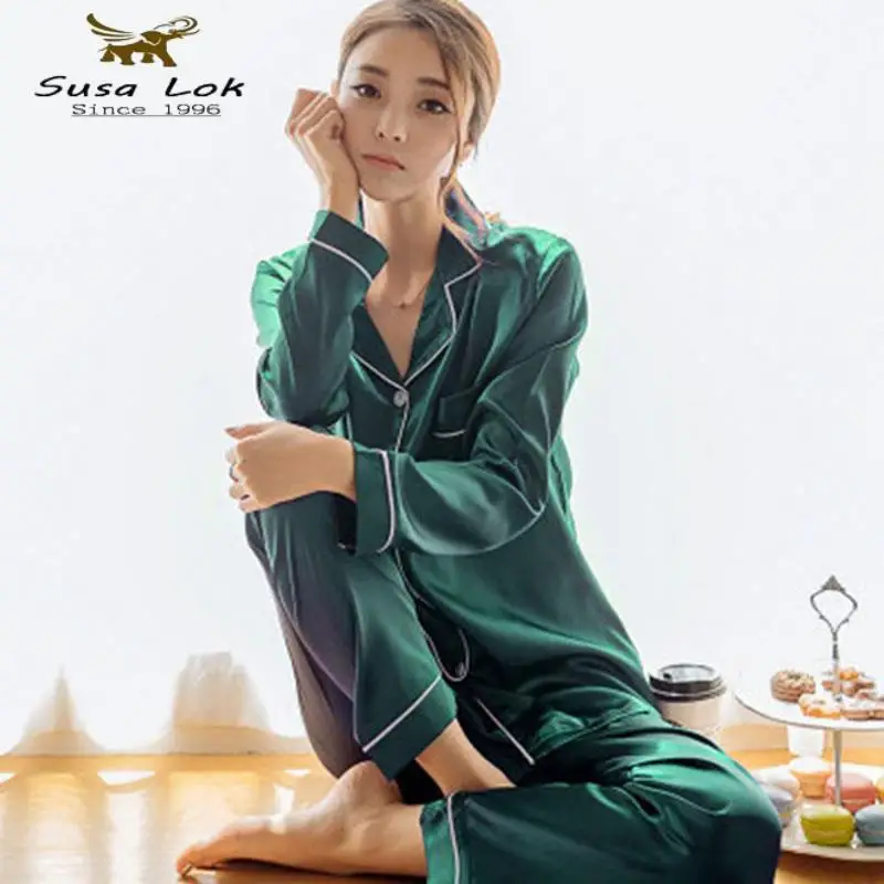 

Women Pajamas Winter Sleep Silk For Satin Set Sleepwear Sets 2Ppcs Long Sleeve Women's Home Wear Nightie Clothes Ladies Pjs