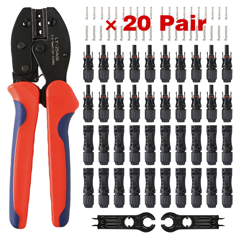 

Free shipping 10/20 Pairs Solar Connector Stecker Kit 1500V30A Solar Panel Branch PV Connectors Connect Tool Crimping pliers
