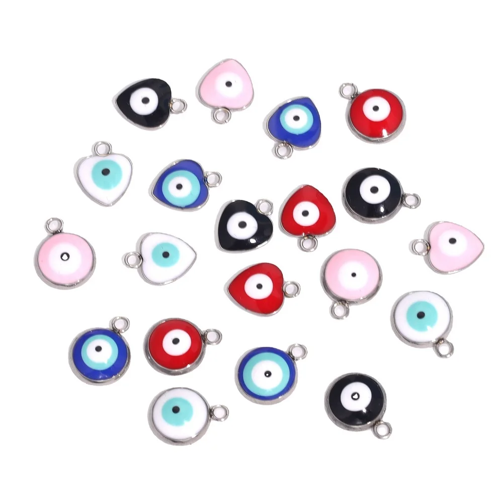 

Meibeads Stainless steel Evil Eye Flat Round Pendant For Jewelry Making Heart Charm Fashion Necklace Diy Accessories 10pcs/lot