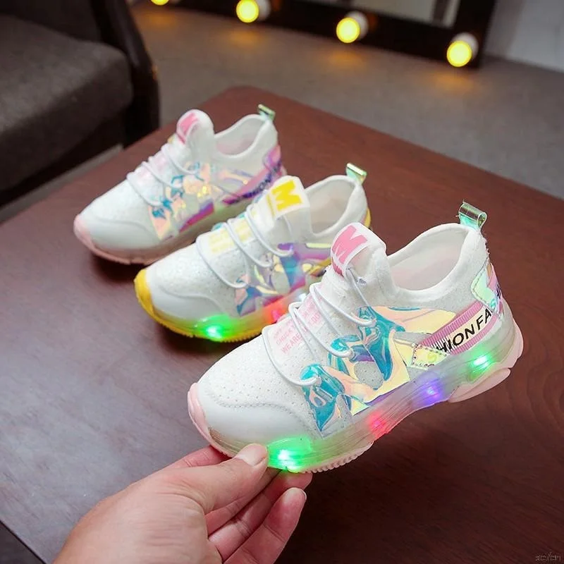 Colorful lace kids boys girls casual shoes LED light children's shoes