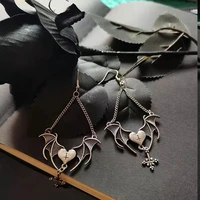 gothic mystery bat earrings for women girls fashion witch jewelry gift accessories vintage love bat cross fringe earrings women
