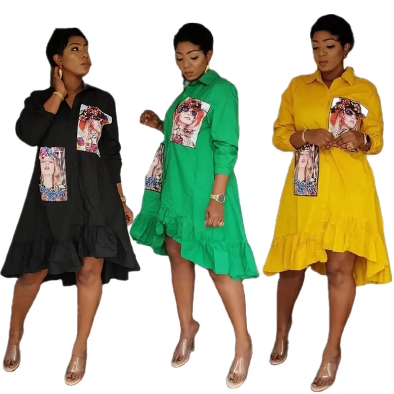 

Houseofsd 2022 African Fashion Ladies Causal Shirt Dress Beaded Style Solid Color Mid Calf Length Short Dresses For Mama