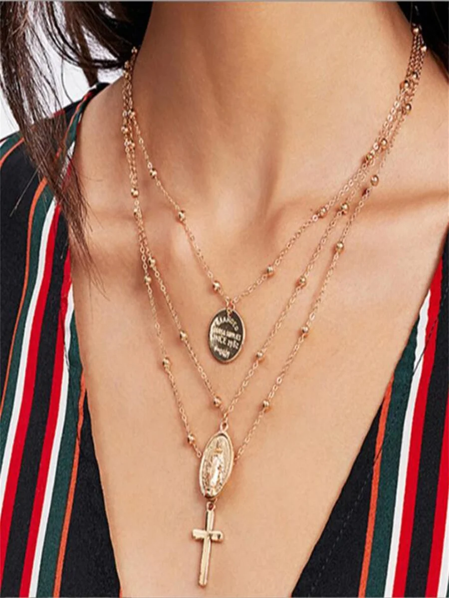 

Alloy multi-layer pendant necklace of Notre Dame Cross