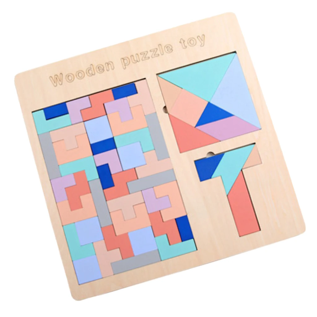 

Kids Montessori Wood 3 in 1 Puzzles Play Set Multi-shapes for Ages 3+