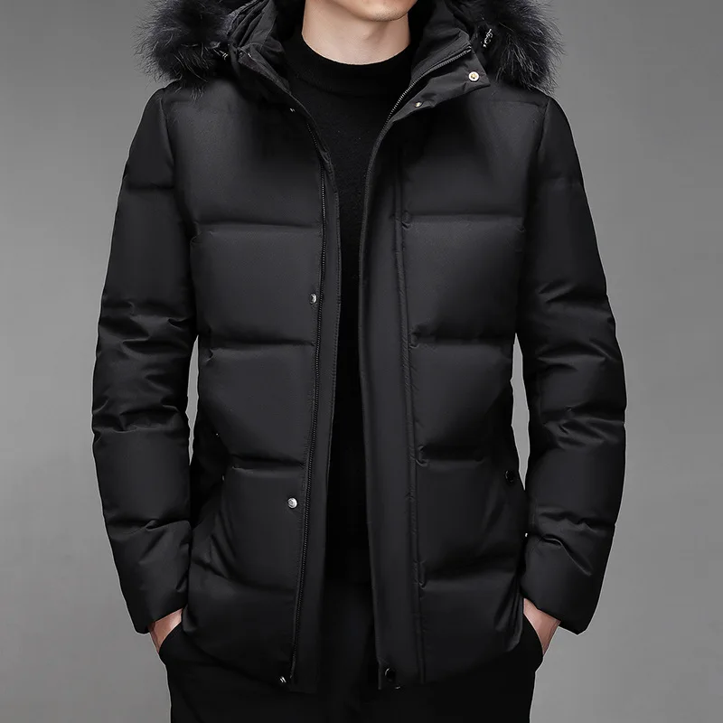 2022 New Arrival Men Big Fur Hat Collar Detachable Fashion Short  Thick （Winter) Keep Warm Down Jacket Men's Winter Down Coats