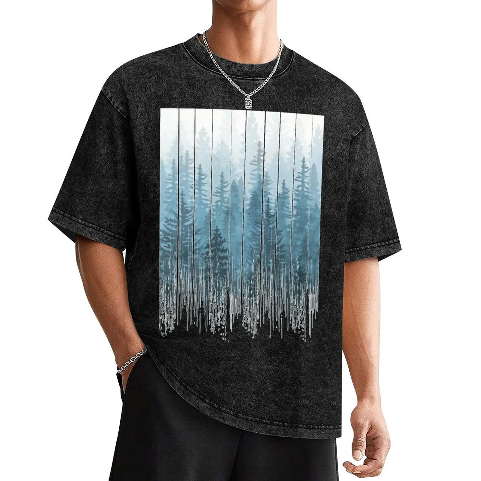 Футболка с бирюзовым туманным лесом в стиле гранж топы больших размеров модные