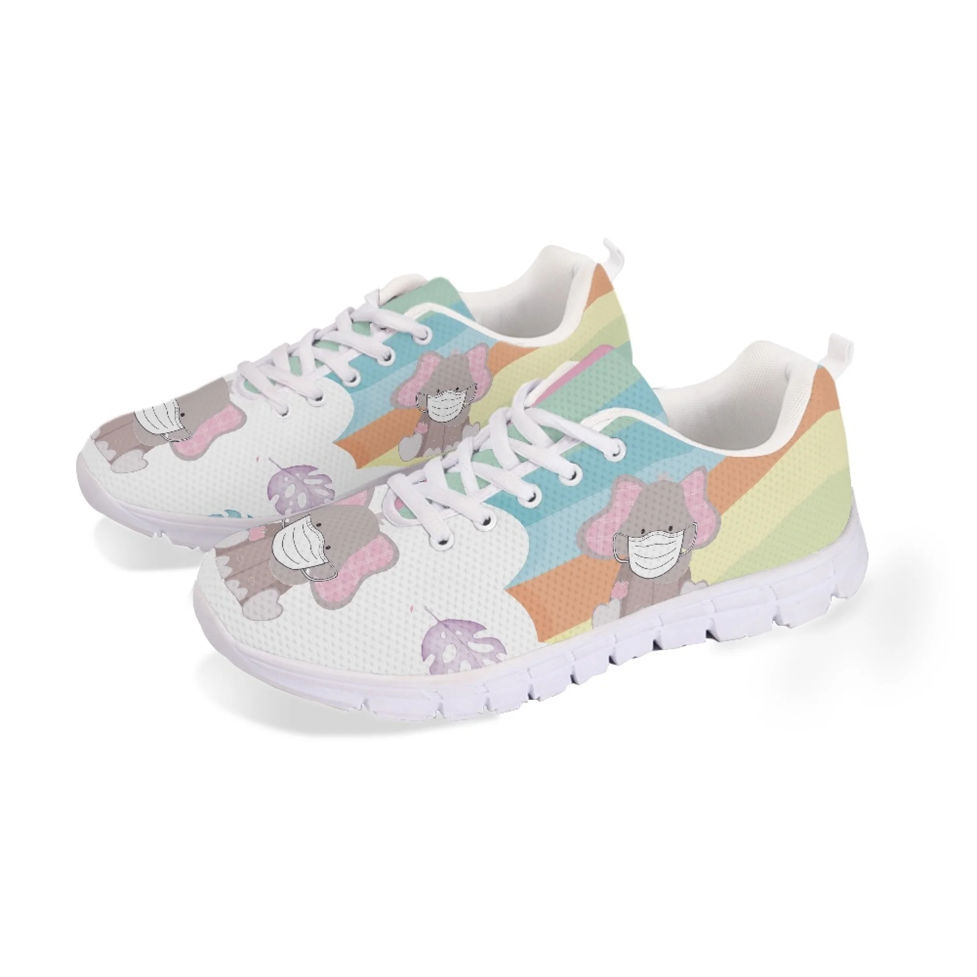 Yikeluo Lovely Cartoon Pattern Nurse Shoes Lace-up Mesh Sneaker Shoes for Women New Fashion Ladies Flats Comfort Light Footwear