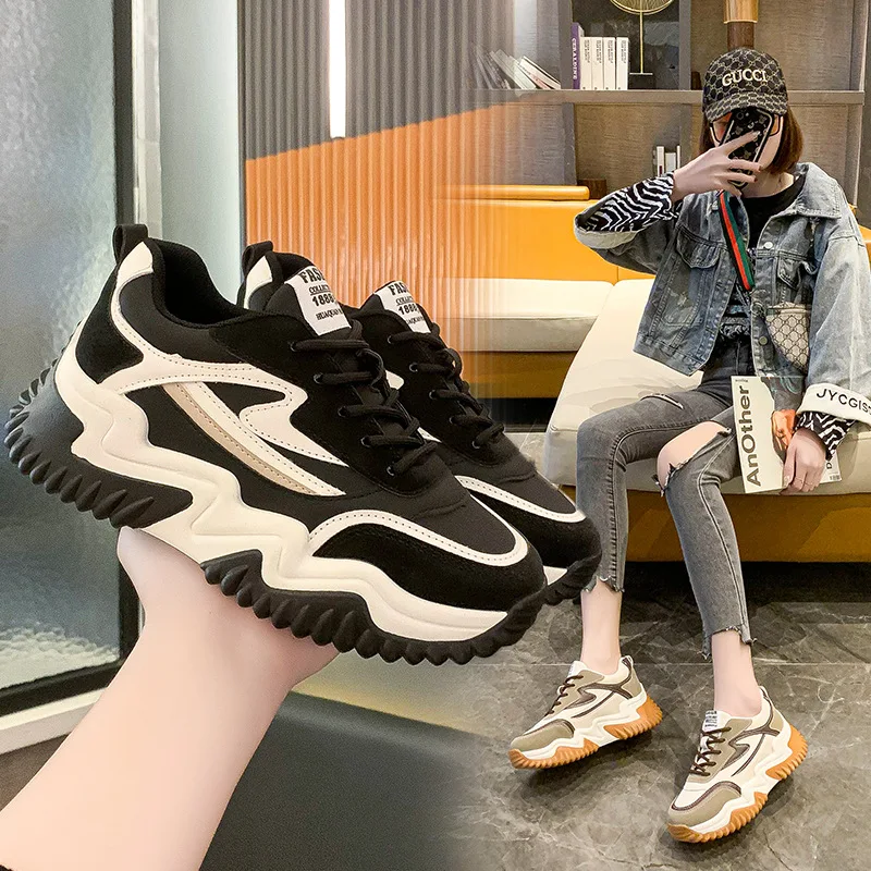 2022 Women's New Daddy Shoes Autumn and Winter Thick-soled Casual Sports Shoes Comfortable Non-slip Heightening Outdoor Sneakers