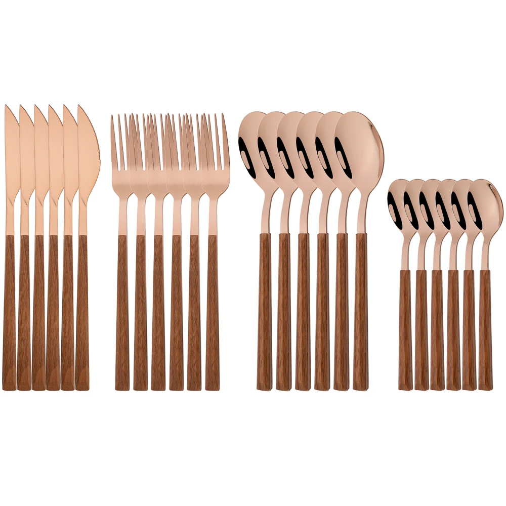 Brown Rose Dinnerware Set Knife Fork Spoon Tableware Western