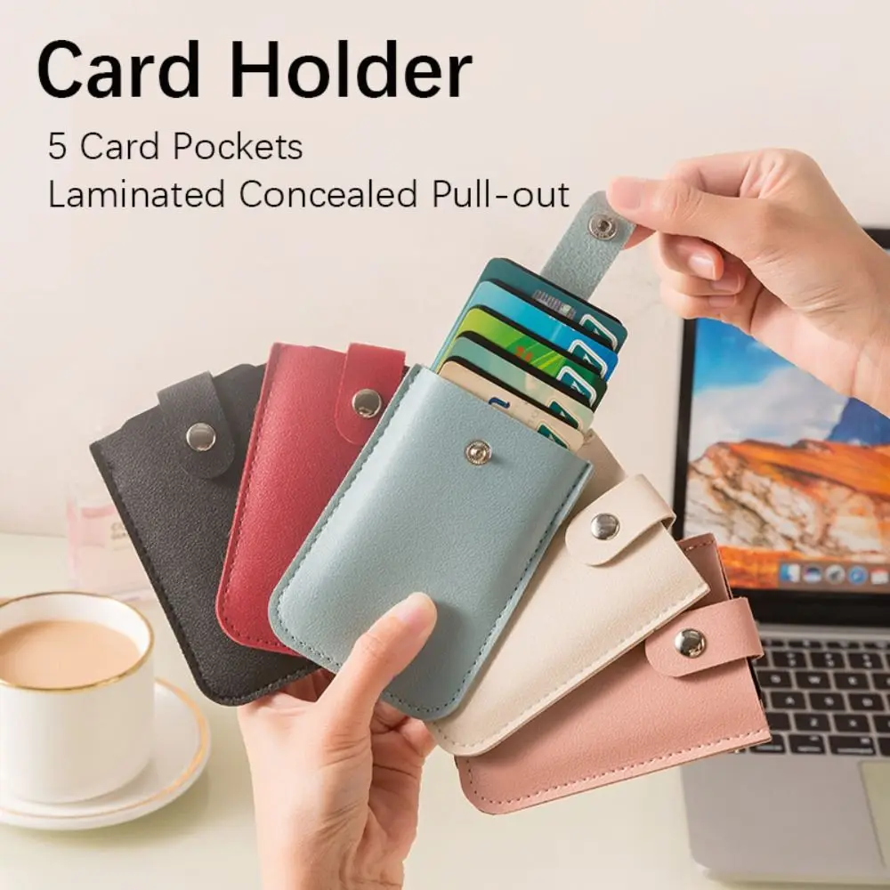 

2023 New Design 5 Card Pockets Phone ID Card Holder Men Women Fashion PU Leather Wallet Card Holder Bag Credential Cover