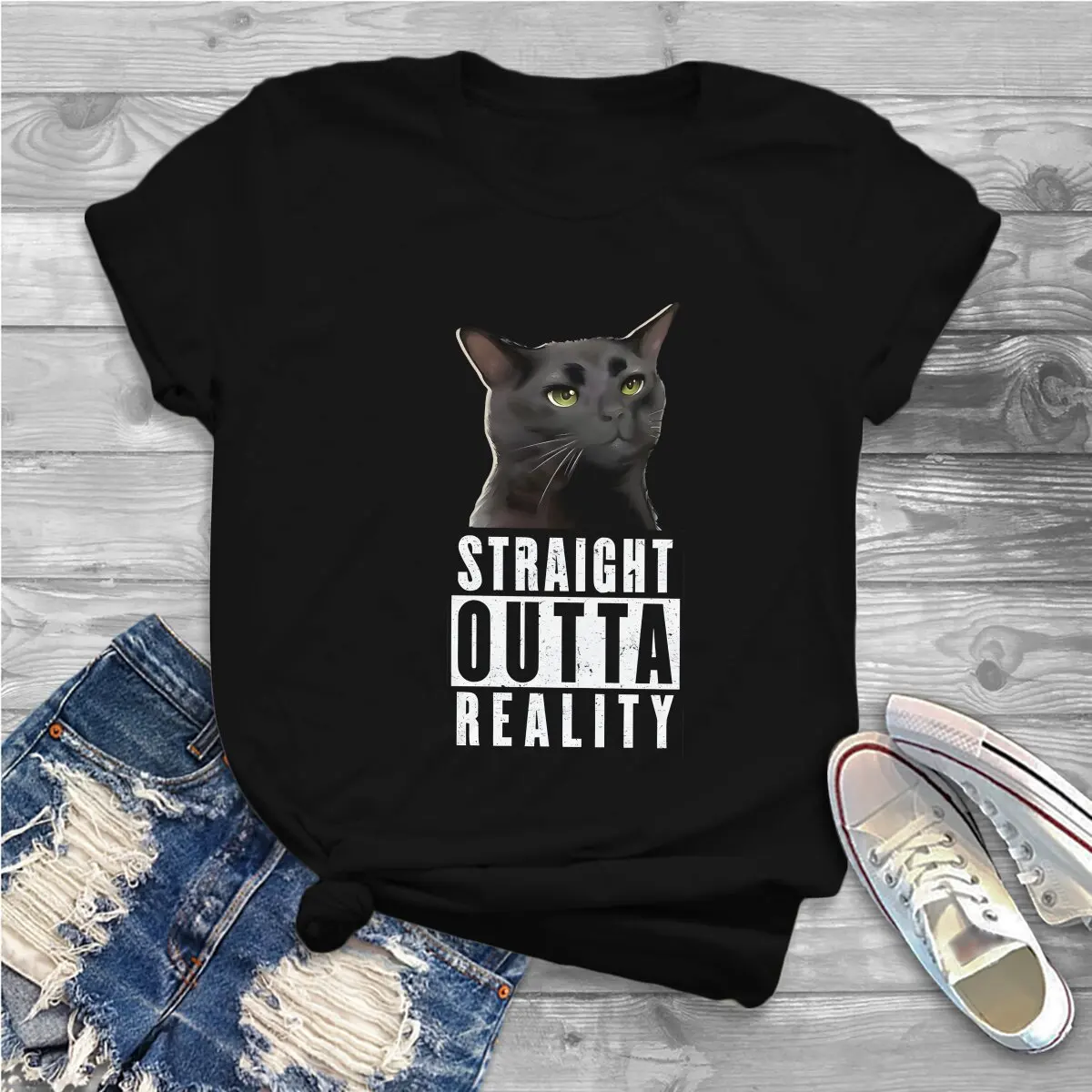 Футболки из полиэстера с черными кошками Мужская футболка принтом Zoning Out