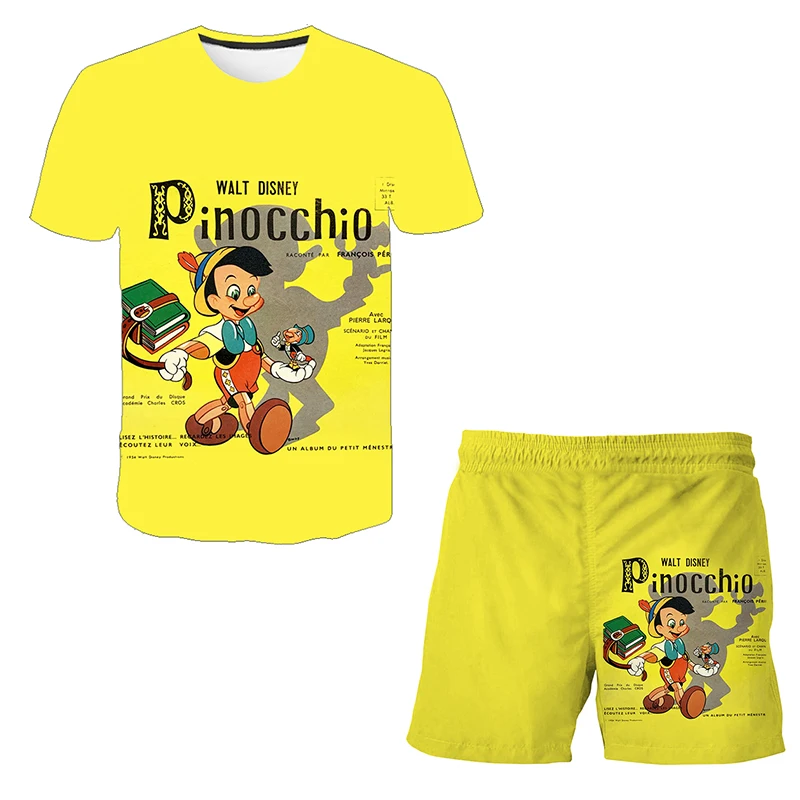 

Disney Pinocchio Children Boys 3D Suit Summer Cartoon Clothes Set Top Shorts Clothing Boys Girls Cartoon Kids Clothes Set 2PCS