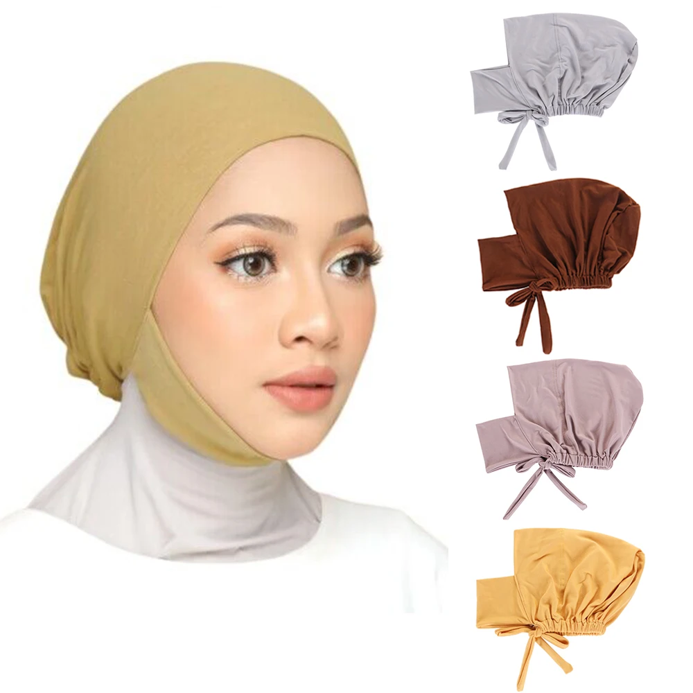 

Fashion Headtie Inner Hijabs Bonnet Elastic Underscarf Bonnet adjustable cotton elastic tie up Islamic Headscarf Bonnet