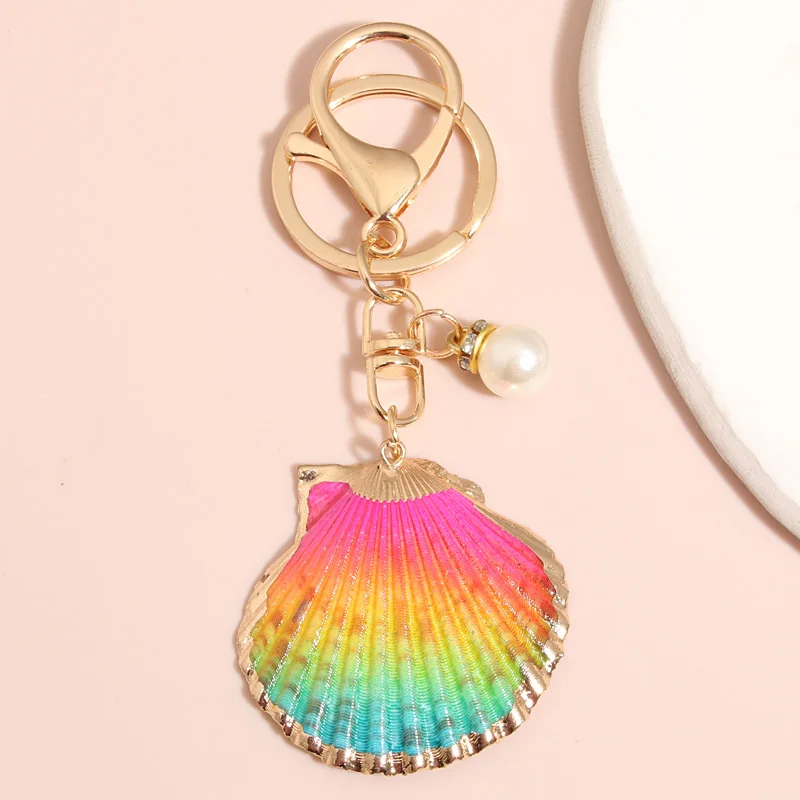 

Summer Keychain Colorful Shell Pearl Key Ring Sandbeach Key Chains Souvenir Gifts For Women Men Car Keys DIY Handmade Jewelry