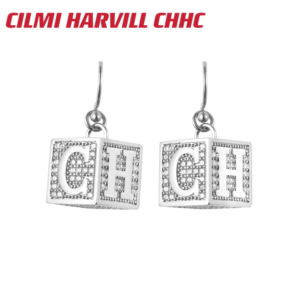 

CILMI HARVILL CHHC Summer New Women's Earrings Geometric Square Letter Shining Luxury Design Metal Material