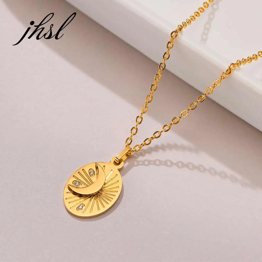 

JHSL Cute kids Girl's Women Moon Necklaces & Pendants Gold Color Stainless Steel Fashion Party Jewelry