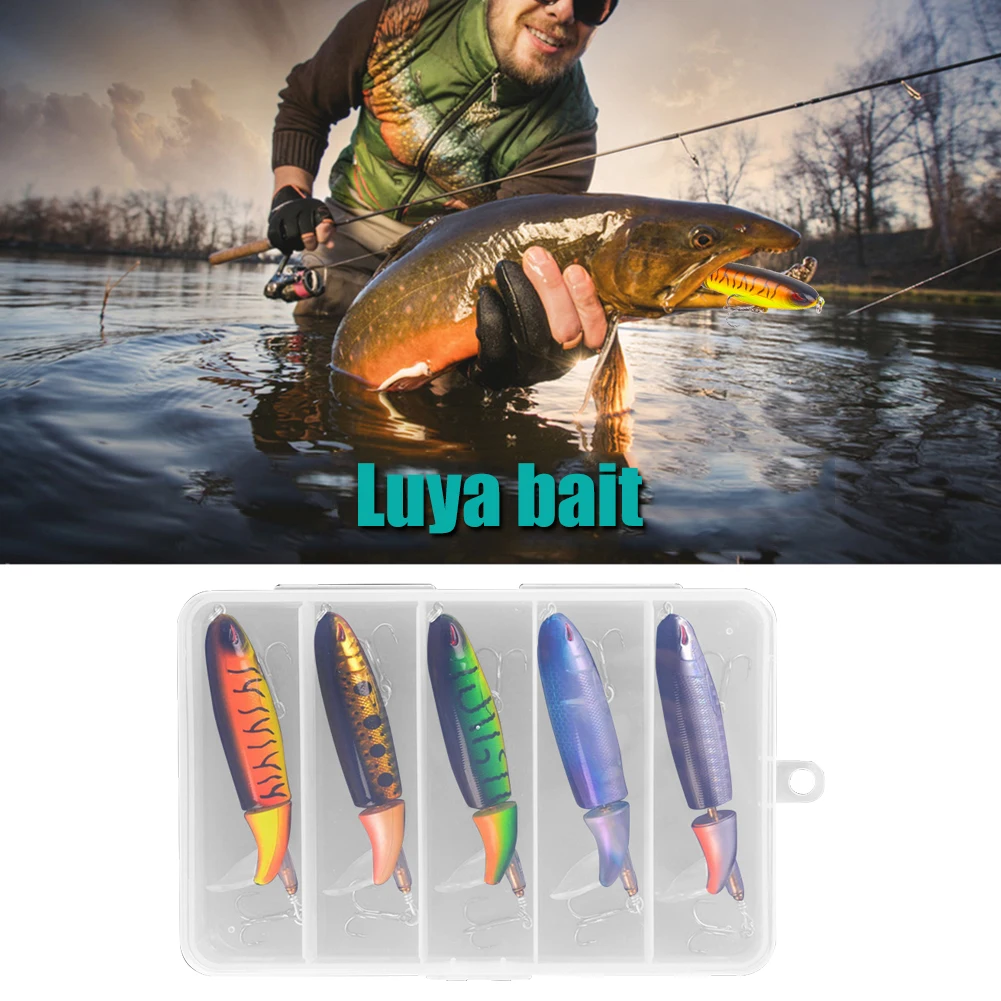 

5pcs Portable 10cm 13g Lures with Hooks Storage Box Topwater Simulation Crankbait Fishing Bait Tackle for Freshwater