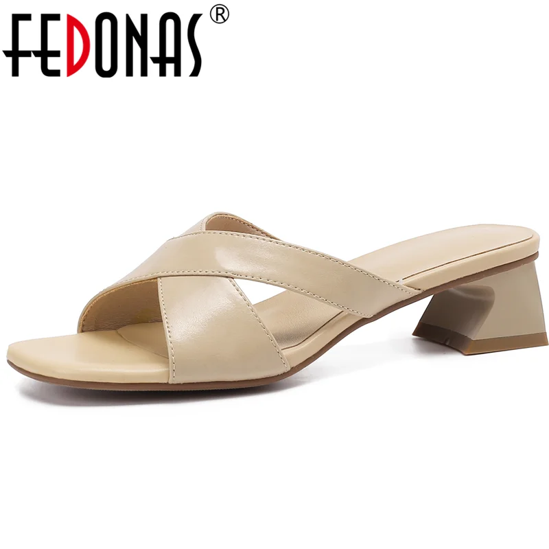 

FEDONAS Summer New Arrival Women Sandals Strange Heels Slippers Fashion Concise Genuine Leather Casual Working Pumps Shoes Woman