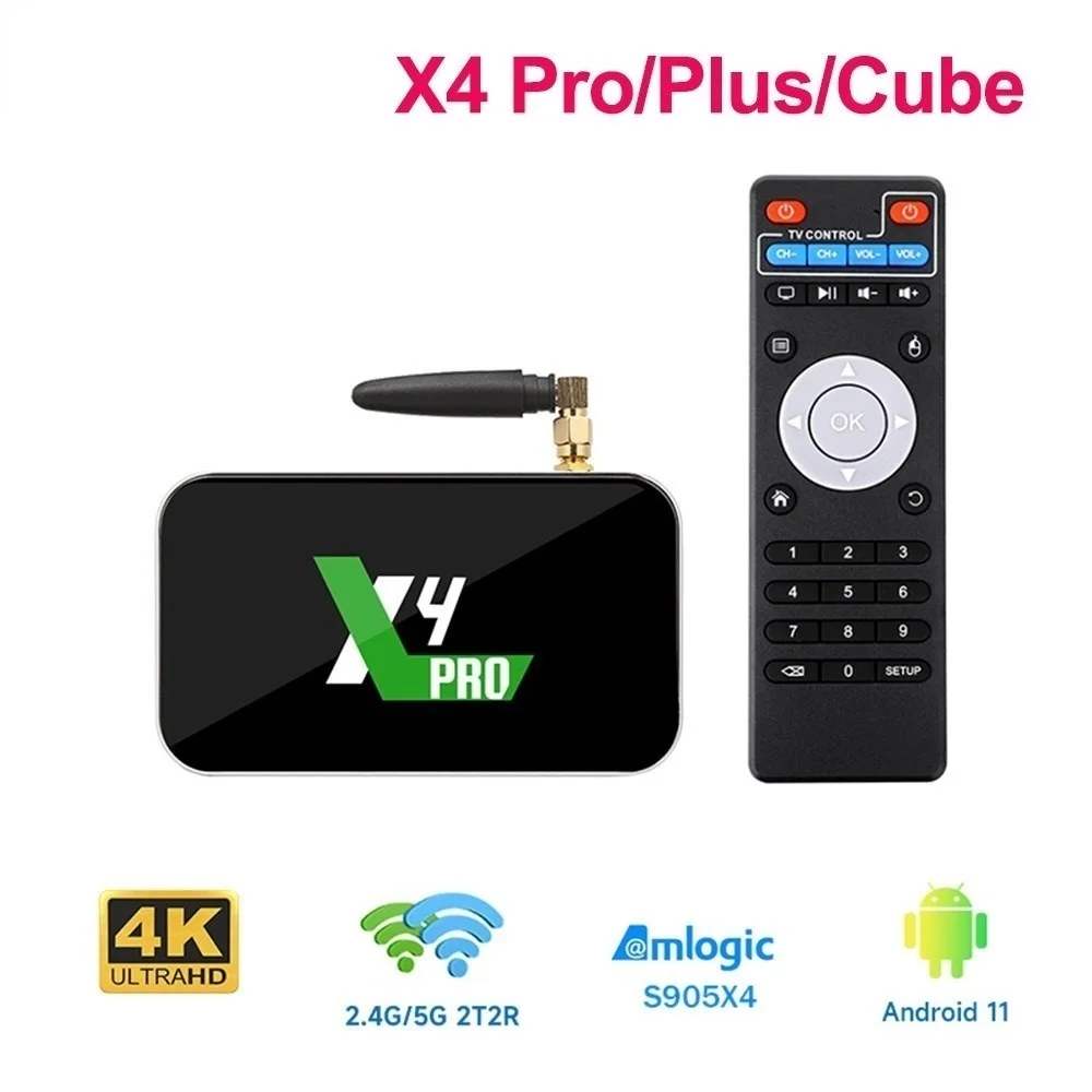 

2022 X4 Pro TV BOX Android 11 Smart TV Box S905X4 DDR4 4GB 32GB Wifi 1000M X4 Cube S905X3 Android IP Set top box TV BOX