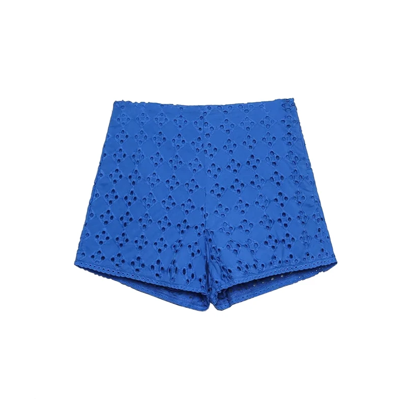 

French retro summer new women's hollow embroidery high waist slim casual all-match shorts