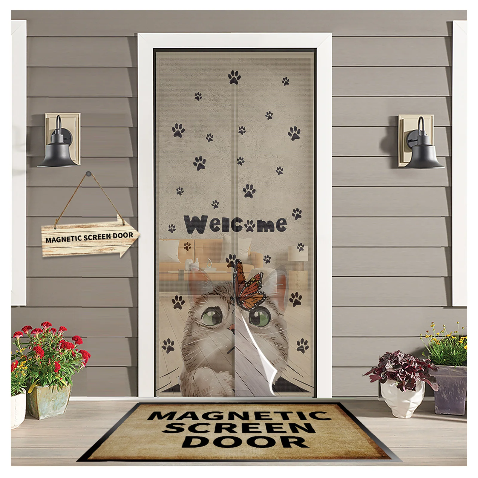 

Cat Paw Retro Cute Modern Magnetic Mosquito Door Curtain Anti Mosquito Insect Fly Bug Bedroom Door Curtain