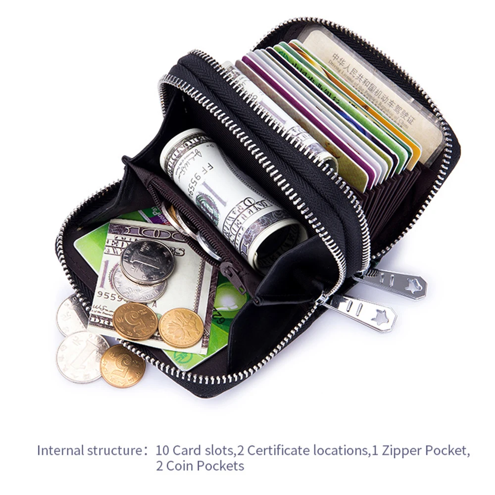 Women Leather Rfid Card Holders Wallets Female Double Zipper Purses Ladies Money Bag Large Capacity Coin Bag Clutch Card Case