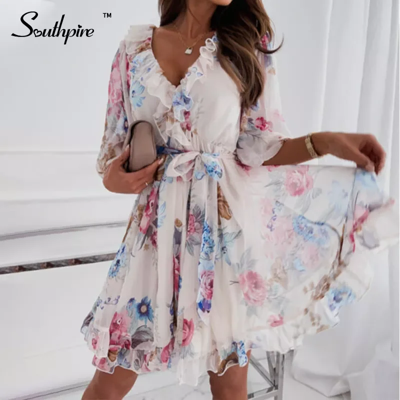 

Southpire Women's Floral Print Half Sleeve Sexy Mini Party Dress Backless Ruffle Casual Summer Dress 2022 Daily Female Cloth