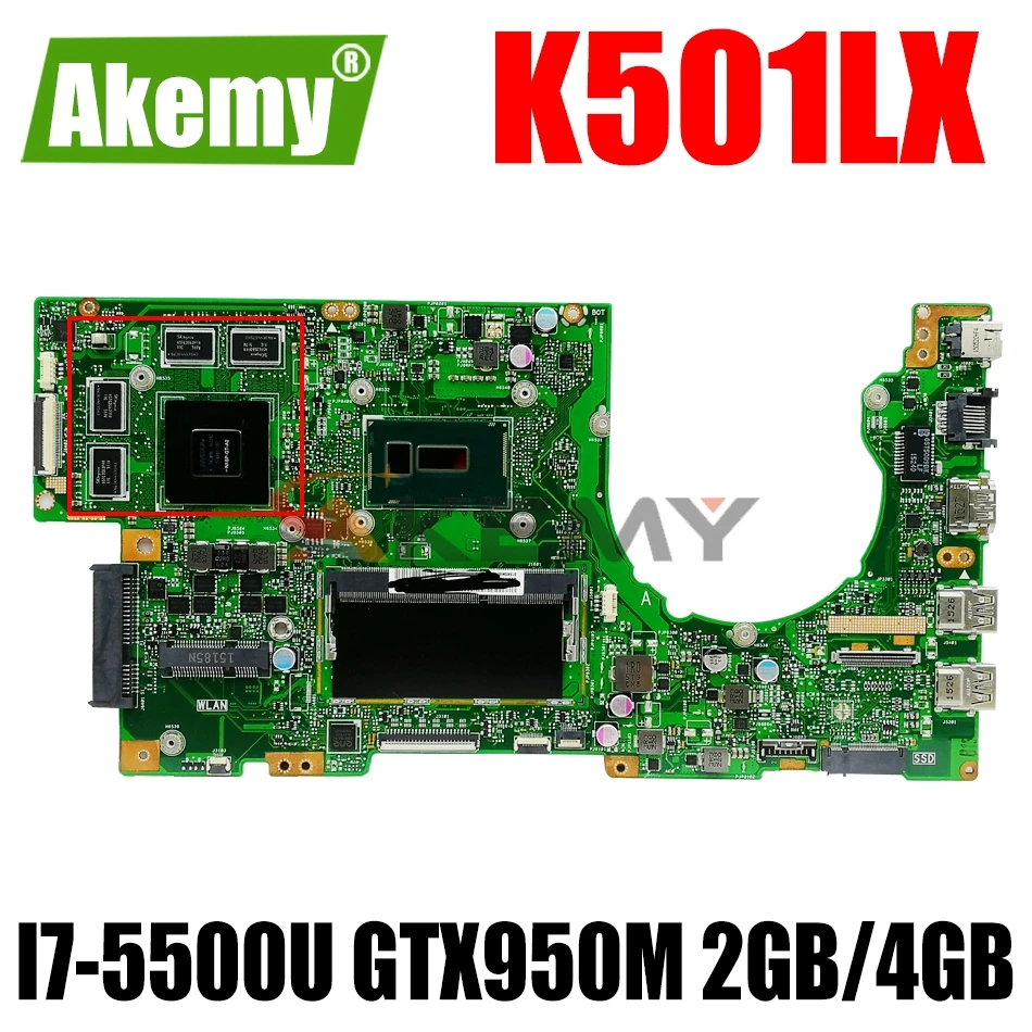 

AKEMY K501LX Laptop Motherboard For ASUS K501LX K501LB Original Mainboard 4GB-RAM I7-5500U GTX950M 2GB/4GB（Sent At random）