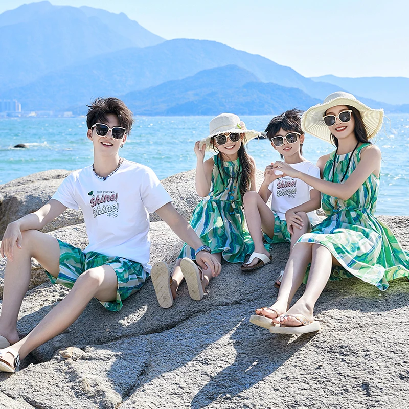 Семейные одинаковые наряды летнее пляжное богемное платье хлопковая футболка