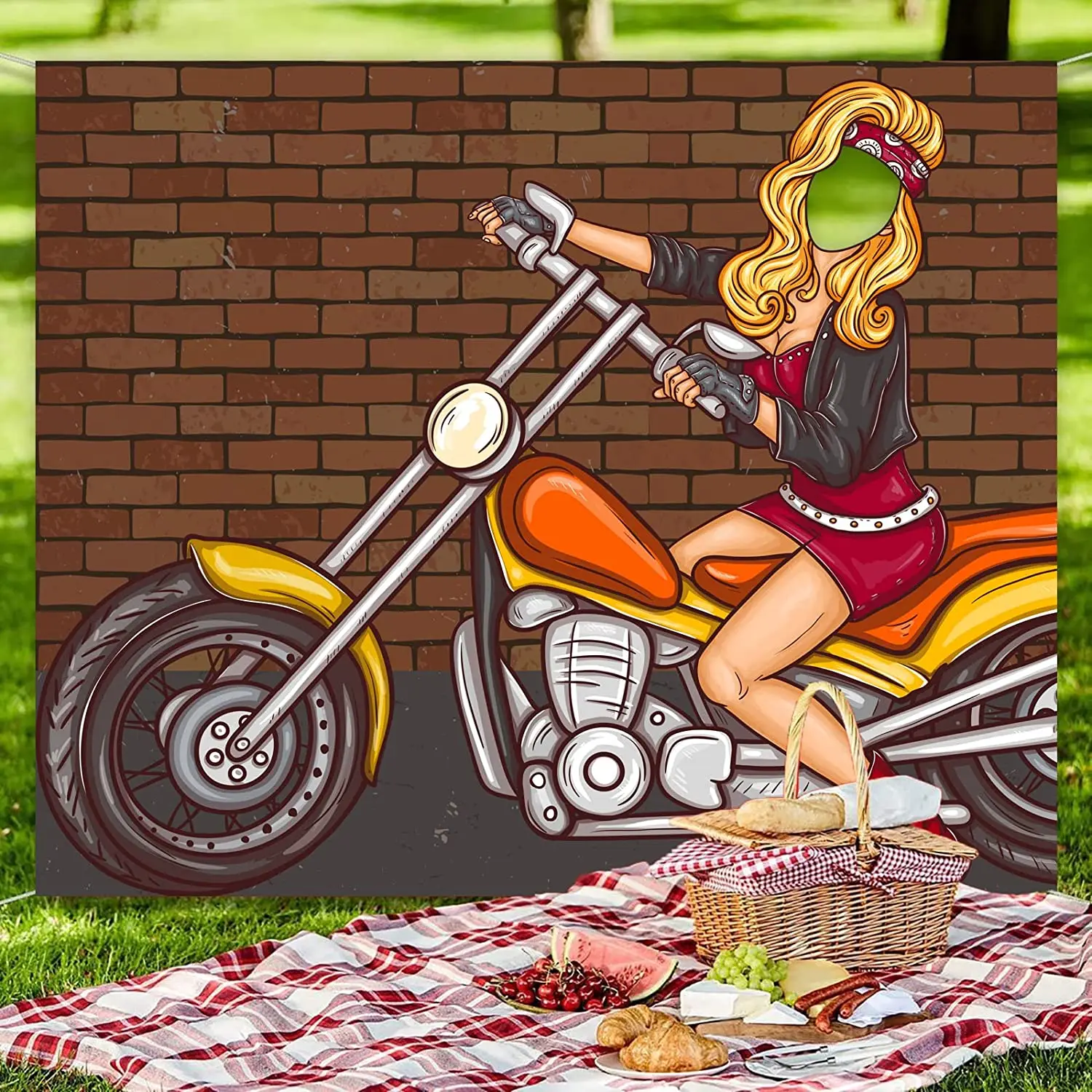 Motorcycle Cool Lady Biker Face Banner Backdrop Background Sports Theme Pretend Play Party Game Decor For Rider Racing