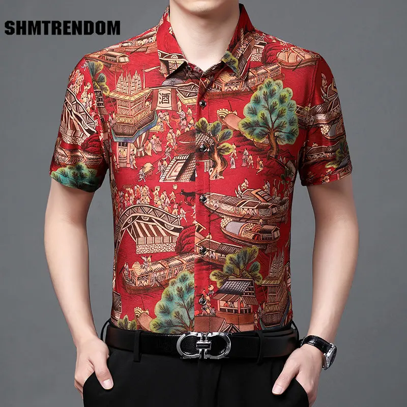 

Exquisite 3D Digital Printed Casual Loose Short Sleeve Men Shirt Summer New Quality Smooth Silky Elastic Luxury Camisa Masculina