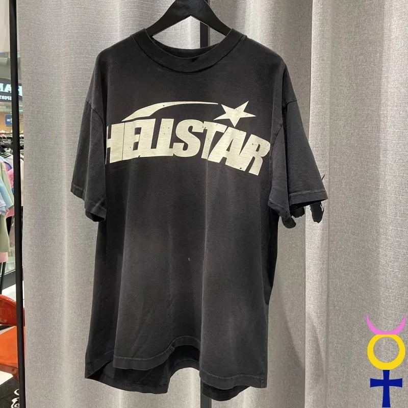 

Vintage Hellstar Studios Tshirts Washed Classic Logo Portrait Print Short Sleeve Tops Men Women Clothes Street Hell Star T-Shirt