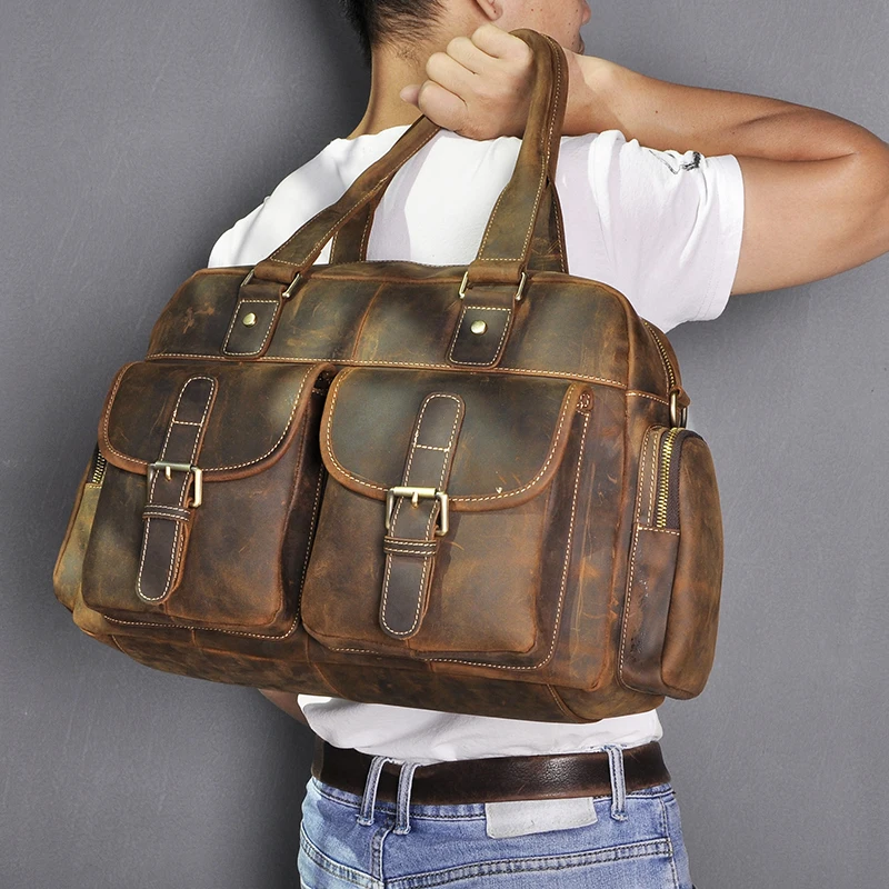 

Crazy Horse Leather Fashion Business Briefcase Messenger Bag Male Design Travel Laptop Document Case Tote Portfolio Bag 061