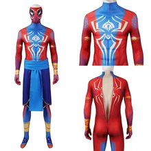 India Pavitr Prabhakar Cosplay Zentai Spider  Costume for Men Jumpsuit Bodysuit Across Verse Halloween Carnival Party Role Play 