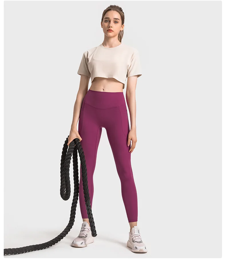 Luluwomen'S Pants Gym Yoga Fitness Leggings Outdoor Jogging Sport Ribbed Fabric Women Pants High Waist Tights Female Legging