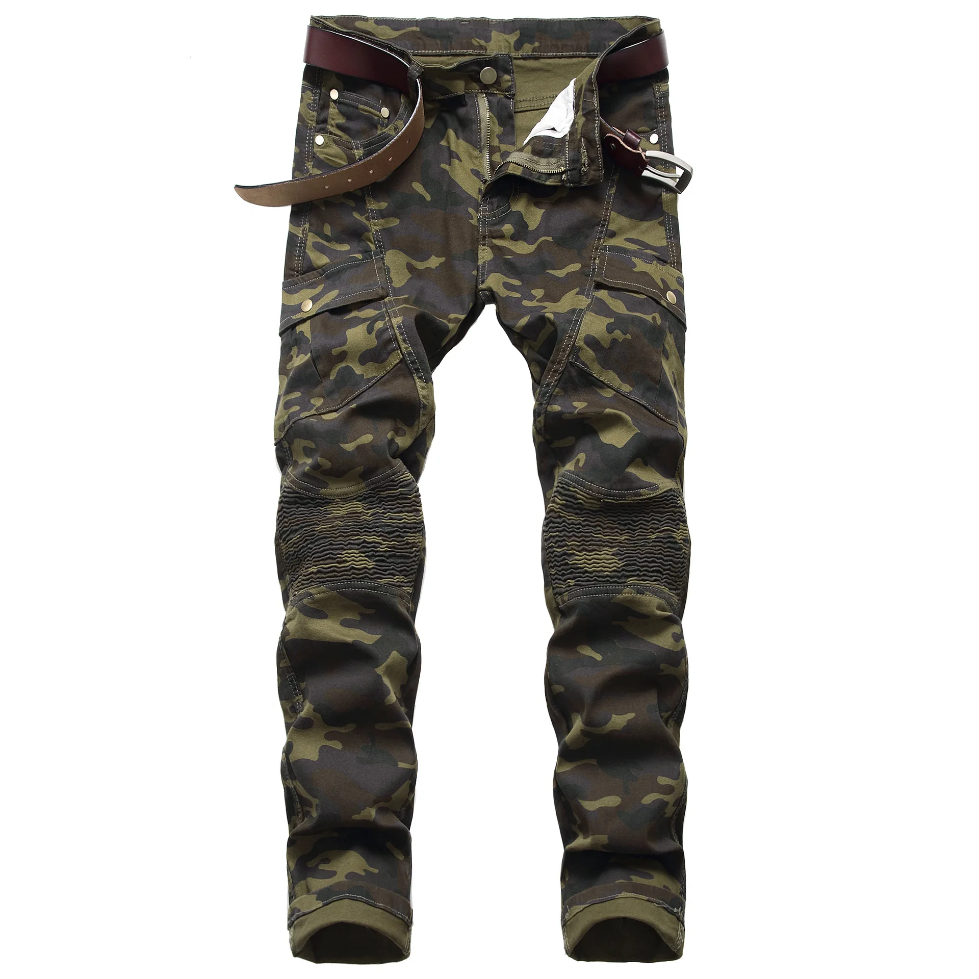 Camouflge Biker Jeans Men's Stretch Slim Fit Denim Pants Joggers Military Multi-pocket Cargo Trousers Fashion Streetwear Jeans