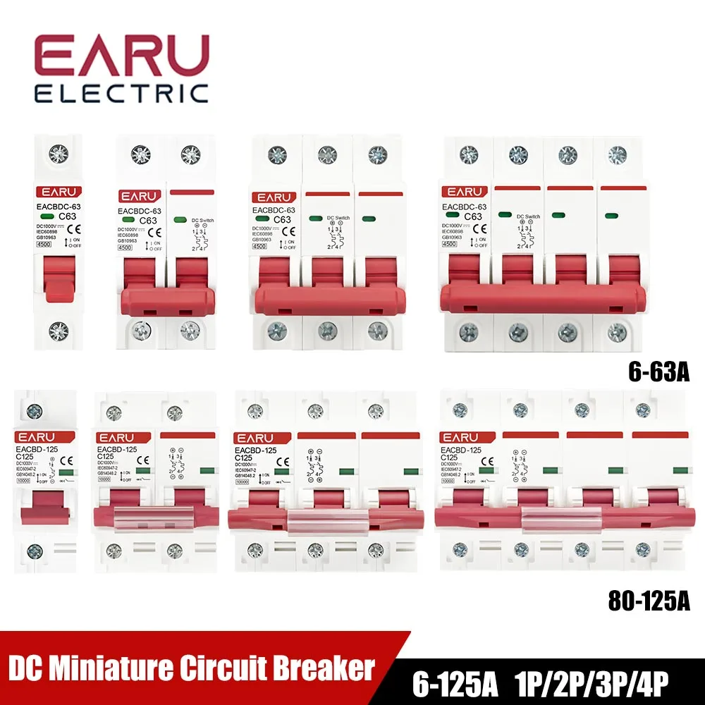 

Мини-автоматический выключатель EARUELECTRIC DC 1000V 6A~63A/80A 100A 125A