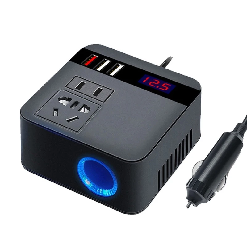 

150W Car Power Inverter 12V/24VDC To 220VAC Converter with Three USB Charging Ports USB Car Outlet Adapter for Vehicle J60F