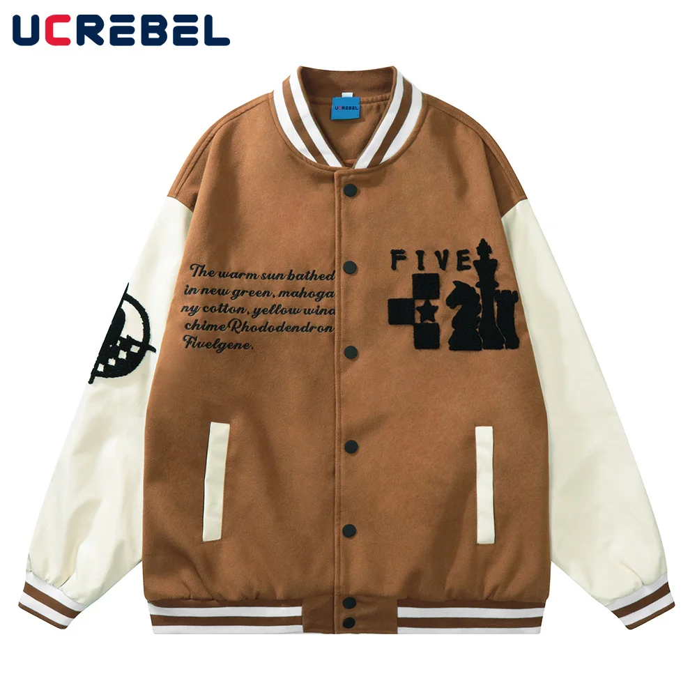 

Letter Embroidery Jacket Mens Autumn Contrast Paneled Baseball Jacket High Street Casual Loose Patchwork Outerwear Men
