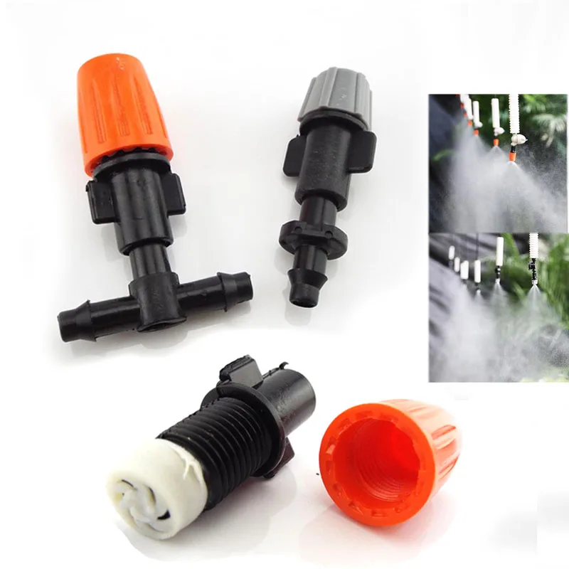 

10pcs 1/4" Garden Water Irrigation Hanging Fog Sprinkler Nozzle Tee 4/7 Hose Misting Mist Sprayer Kits For Gardening Greenhouse