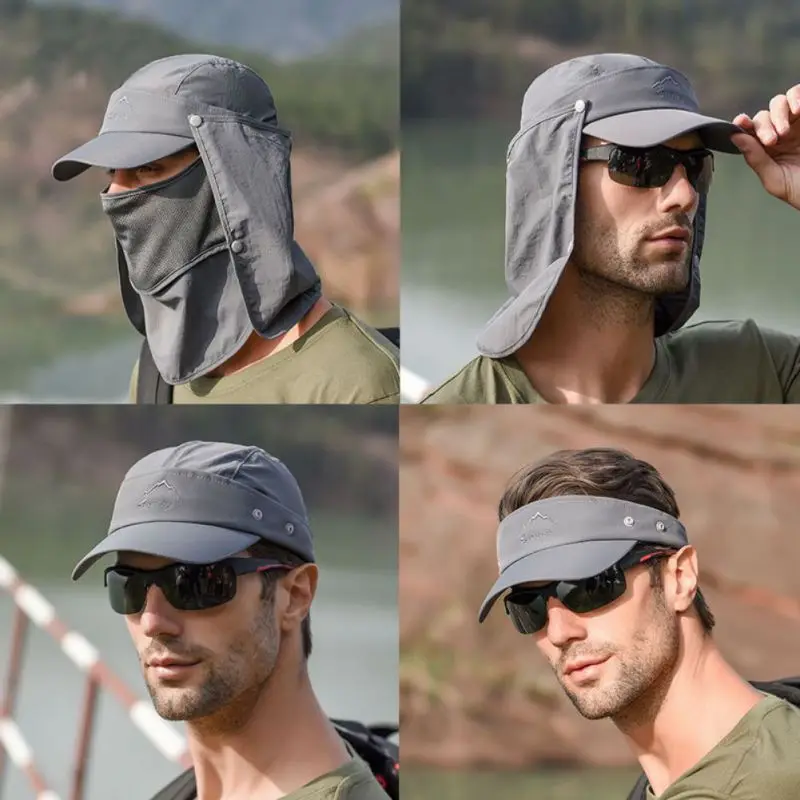 

Men's Outdoor Hiking Sun Cap With Removable Mesh Face Neck Flap Anti-UV Multi Way To Wear Breathable Mesh Sun Hat