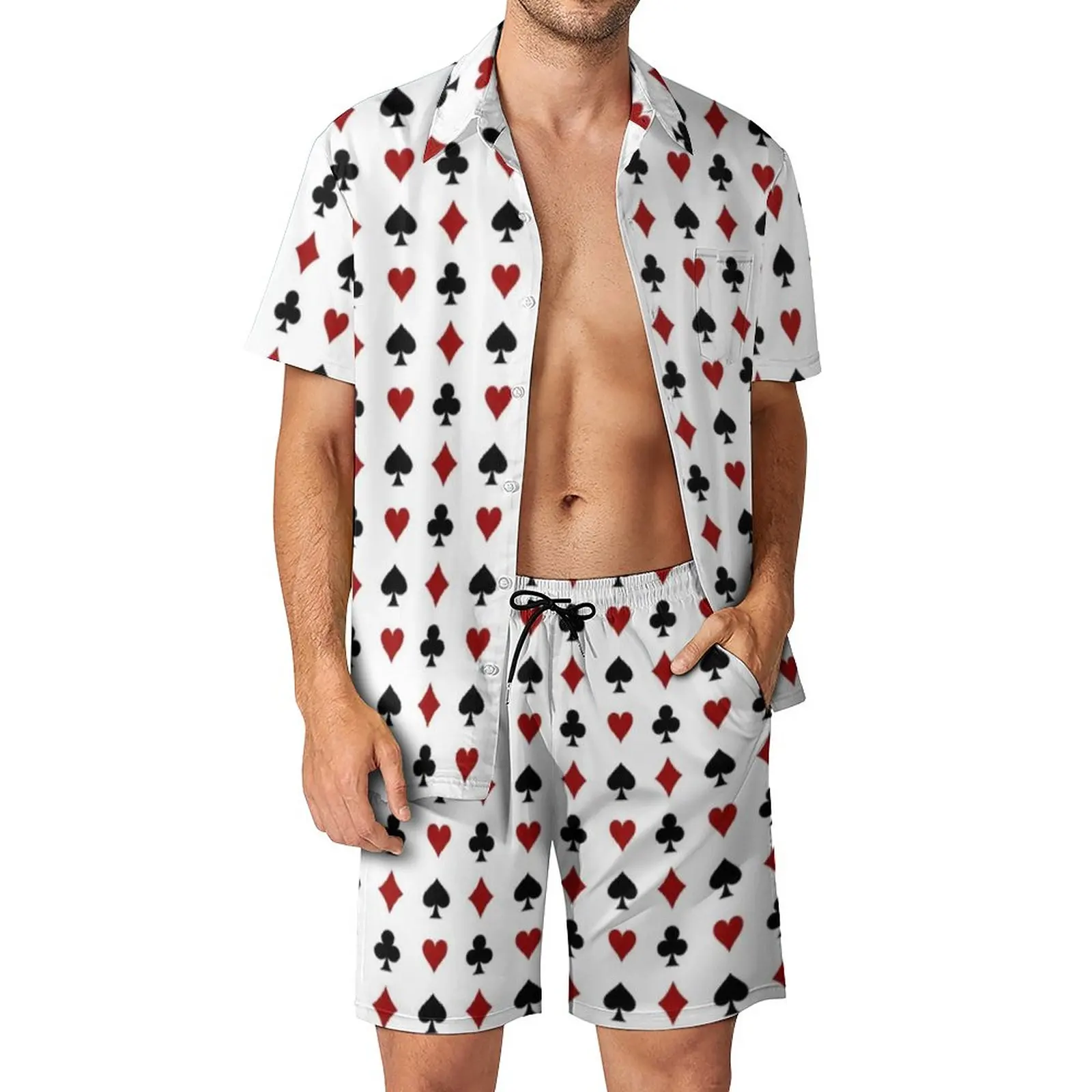 

Playing Poker Men Sets Hearts Diamonds Clubs Spades Card Suits Casual Shorts Beachwear Shirt Set Fun Suit Short-Sleeve Plus Size