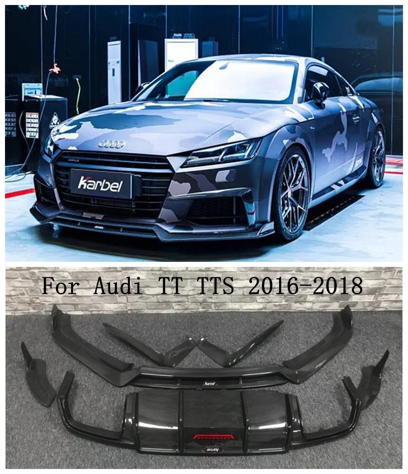 

High Quality Real Carbon Fiber Front Lip Splitters Spoiler Bumper Wind Knife Rear Diffuser Fits For Audi TT TTS 2016 2017 2018