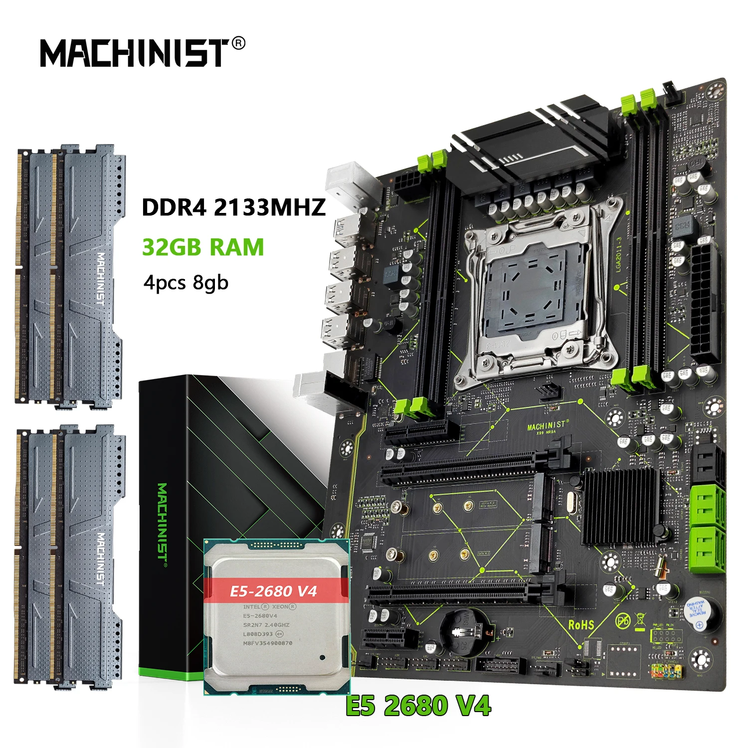 MACHINIST X99 MR9A LGA  2011-3 Motherboard Combo Set kit With Xeon E5 2680 V3 CPU Processor and DDR4 32GB (4pcs x 8gb) Memory